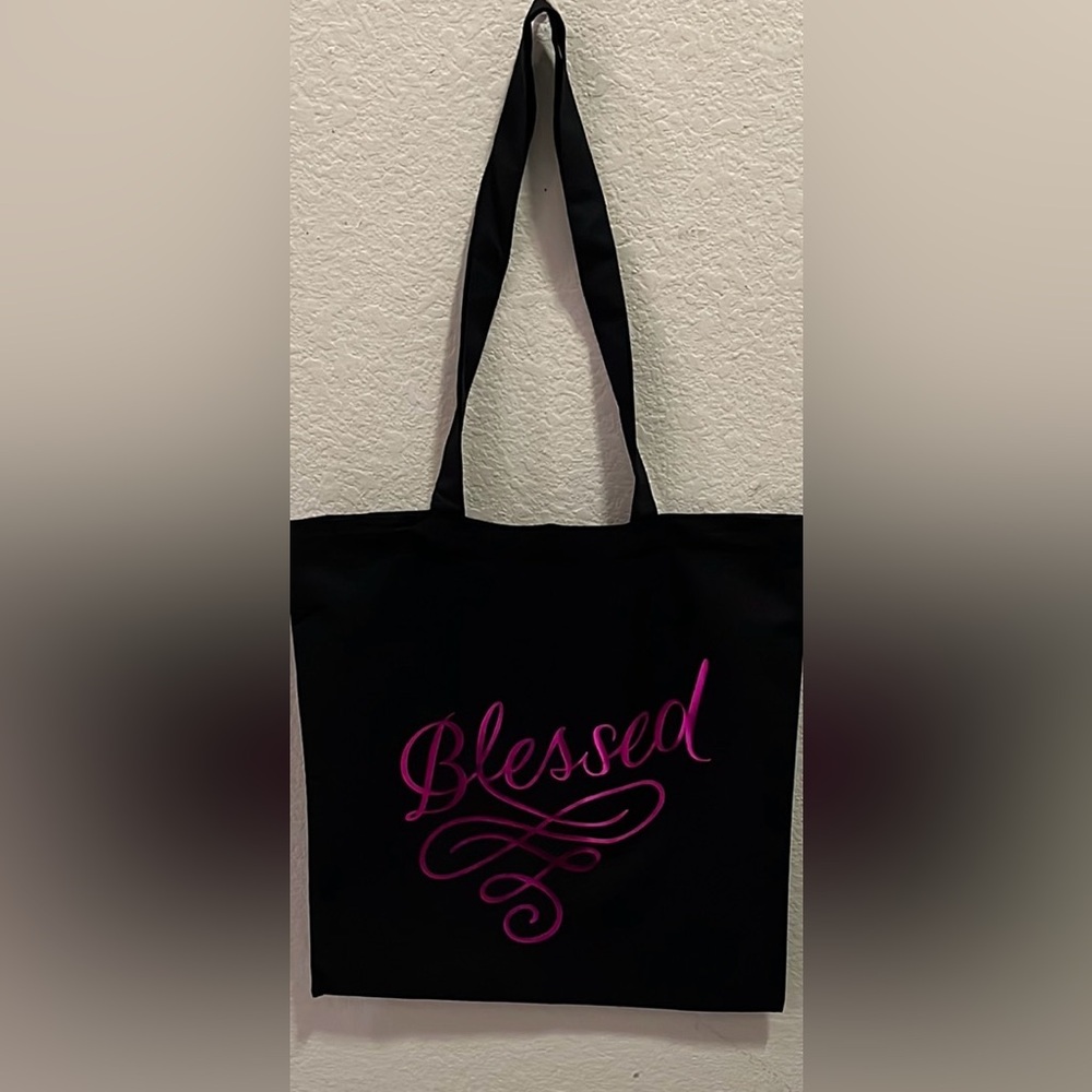 Black “Blessed” Lightweight Cotton Tote Bag